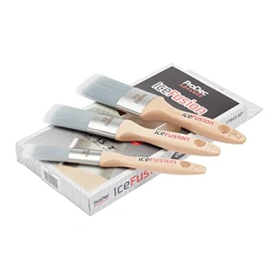 Image of ProDec Advance 3 piece Ice Fusion Oval Trade Synthetic Paint Brush Set for Painting with Emulsion, Gloss, Satin Paints Ideal Skirting Board, Architrave, Curved Surfaces, Contains 1, 1.5, 2 inch