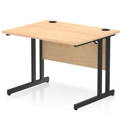 Image of Impulse 1000 x 800mm Straight Office Desk Maple Top Black Cantilever Leg
