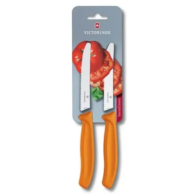 Image of Victorinox Tomato / Sausage Knife Swiss Classic Orange 11 cm 2 Pieces