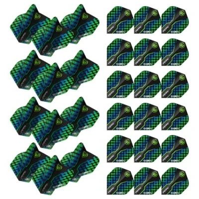 Image of WINMAU Prism Zeta Pattern Design Extra Thick dart flights 10 sets per pack (30 in total) (Black, Green &amp; Blue)