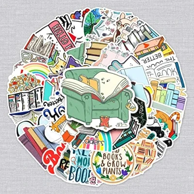 Image of 50 Pcs Read Stickers for Kids Teens Adults Boys Girls Gift,Stickers Pack Laptop,Skateboard,Luggage,Car,Bike, Cup,Computer,Water Bottle Decor,Reading Vinyl Waterproof Sticker Decals