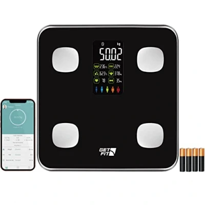 Image of Get Fit Smart Body Fat Bathroom Scales Monitor Weight Loss Digital Weighing Scale, 15 Composition Through BIA Technology, Free App Fitdays/Onfit &amp; Large Colored VA LED Screen Black