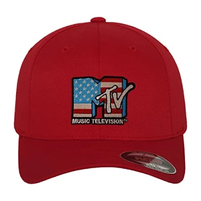 Image of MTV Officially Licensed American Flag Flexfit Cap (Red), Small/Medium
