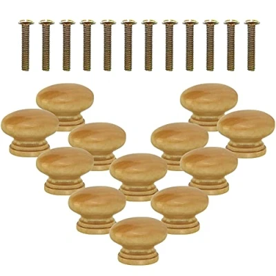 Image of STCRERAG 33mm Round Wooden Door Drawer Knobs 12 PCS Natural Handle Mushroom Cabinet Closet Pull with Screws for Dresser Wardrobe Furniture
