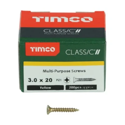 Image of TIMco 30020CLAF PZ1 CSK ZYP Classic Screw 3.0 x 20 Yellow (Box of 200)