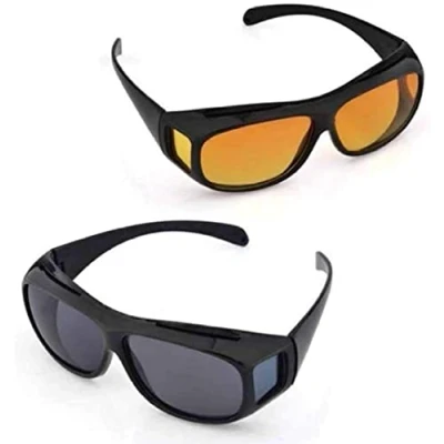 Image of AKAMAS 2 Pack HD Night Day Vision Driving Wrap Around Anti Glare Sunglasses for Man and Women