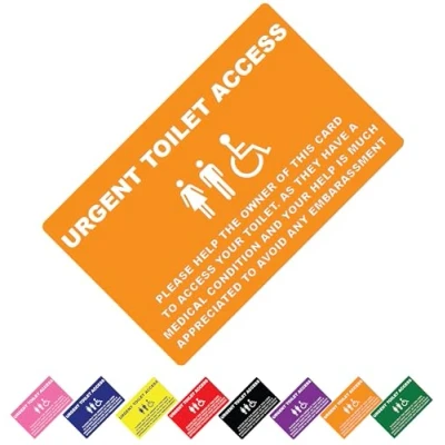 Image of Urgent Toilet Access Card for Your Purse or Wallet. (Orange Toilet) Quantum Leap®