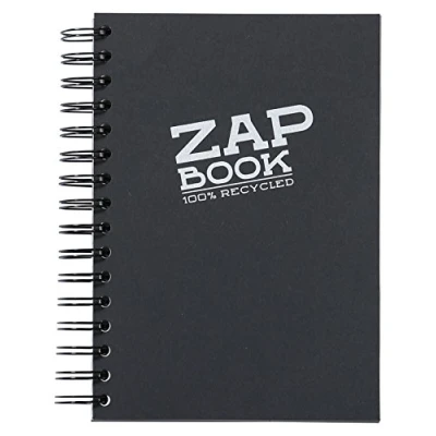 Image of Clairefontaine Ref 8362C Zap Book Recycled Wirebound Sketch (160 Pages) A5 (148 x 210mm), 80gsm Paper, Acid Free, pH Neutral Black Cover