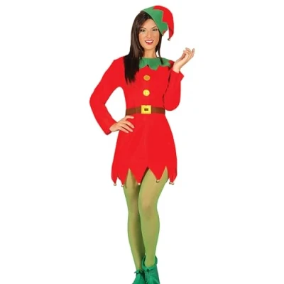 Image of Guirca 42414 Santa Elf Costume Woman Adult Elfa, Red and Green, M