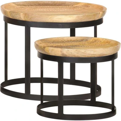 Image of vidaXL Round Side Tables 2 pcs Solid Mango Wood and Steel