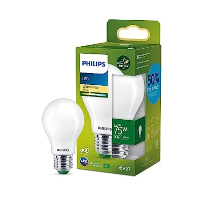 Image of PHILIPS Ultra Efficient Energy Saving Lights, LED Light Source, 75W, A60, E27, Warm White 2700 Kelvin, Frosted