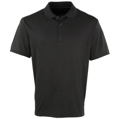 Image of Premier Mens Coolchecker Pique Short Sleeve Polo T Shirt (Black) Size Medium