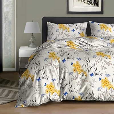 Image of RAYBedding 2PCS Single Duvet Set 100% Egyptian Cotton Bedding Bed 400 Thread Count Floral Printed Butterflies Cover with Pillow Case