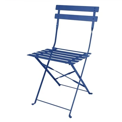 Image of Bolero Perth Pavement Style Folding Chairs Set (Pack of 2), Navy Blue, Powder Coated Steel Frame &amp; Seat, Seat Height: 440 mm, UV Rain Resistant, Indoor Outdoor Bistro Café Chairs, FU541