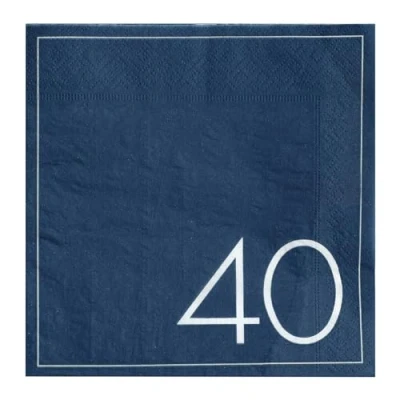 Image of Ginger Ray 40th Birthday Navy Paper Party Napkins Pack of 16,Blue