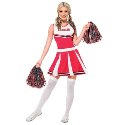 Image of Smiffys Cheerleader Costume, Red, S UK Size 08 10