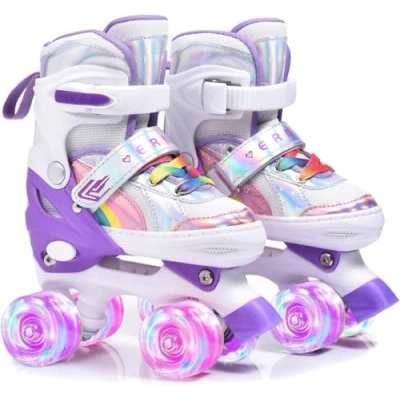 Image of ERNAN Roller skates Kids boots,8 Light up Wheels and 4 Sizes Adjustable.Rollerskates for Beginners, Suitable Indoor Outdoor (Purple A, M)
