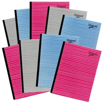 Image of Pukka Pad Unipad Refill Pack of 9 Tape Side Bound, Card Cover Notebooks with 400 Pages, 200 Sheets 60GSM Lined Paper and 4 Hole Punch Margin Pink, Blue, Grey
