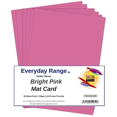 Image of Dalton Manor Card Bright Pink A4 160gsm Pack 50