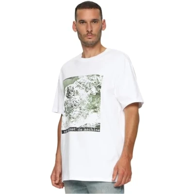 Image of Upscale by Mister Tee RAGE Against THE Machine Oversize Print Tshirt, Men&#039;s, Size: XL, White