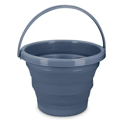 Image of Navaris Collapsible Bucket 5L Folding Pail for Camping, Beach, Gardening, Fishing, Water, Washing, Laundry, Cleaning, Travelling Dark Blue