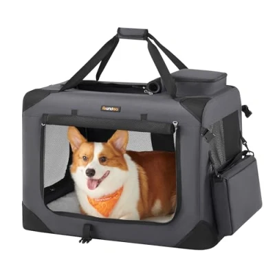 Image of Feandrea Foldable Pet Carrier Bag, Portable Cat Dog Carrier, Soft Sided Travel with Breathable Mesh, Handles, Storage Pockets, 70 x 52 cm, Grey PDC70GY