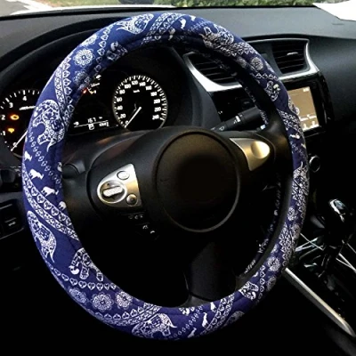 Image of Mayco Bell Automotive Ethnic Flax Cloth Cute Elephant Universal Car Steering Wheel Cover