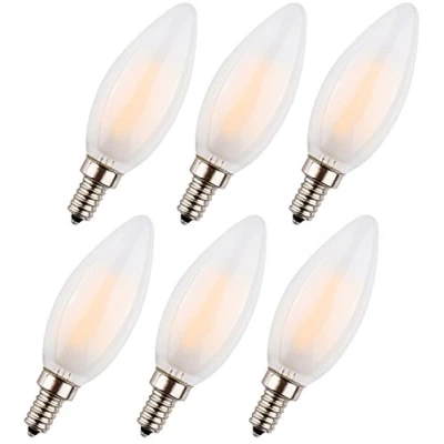 Image of Bulbright LED Candelabra Bulb, Dimmable C35 2W Filament Candle E14 Base, Warm White 2700K, Light Bulb 20W Equivalent, 220 240VAC, 6 Pack (Bullet Top Milky Cover, 2 Watt)