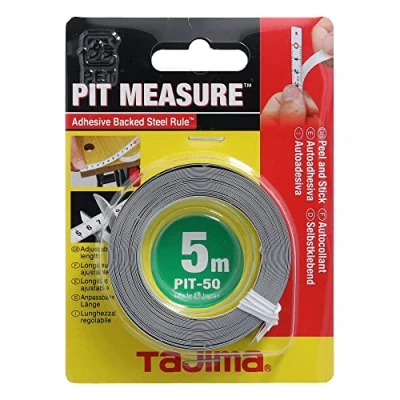 Image of Tajima PIT50 Auto Adhesive &quot;Pit Measure&quot; Measuring Tape, White, 5 m x 13 mm