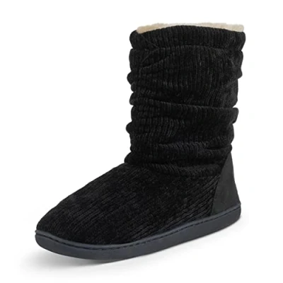 Image of Polar Womens Slipper Boots with Sherpa Lining Memory Foam Indoor Bootie Anti Slip Rubber Sole Soft, Warm and Fluffy House Ankle Boot Slippers Black AYC0836/UK3