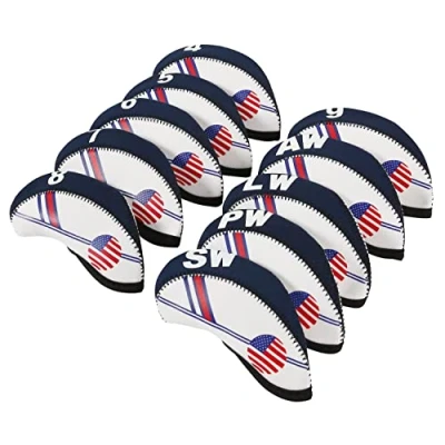Image of 10 Pcs Golf Club Iron Head Covers Protector Headcover Set USA in Black