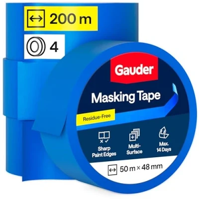 Image of GAUDER Painters Tape (48 mm x 50 m) 4X Blue Masking for Renovation Work, DIY &amp; More Painting Painting, Varnishing, Lacquering