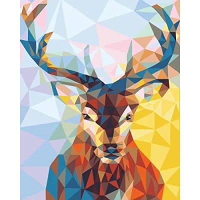 Image of Awesocrafts Number Painting Kits, Crystal Diamond Mosaic Deer Head, Stag Animals Paint by 16x20 inches for Adults and Kids (Deer, No Frame)