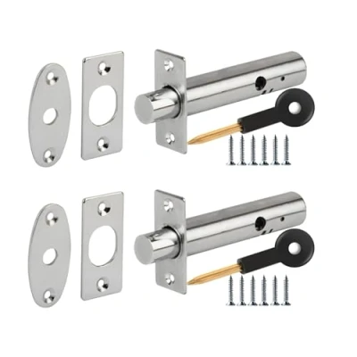 Image of HANDLEZONE® 2 Pack Mortice Security Door Bolts, Extended 88mm Rack Bolts Silver Nickel Plated with Star Keys