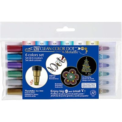 Image of Kuretake ZIG CLEAN COLOR DOT metallic colors 6 set