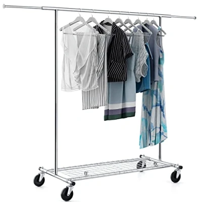 Image of Tatkraft Duncan Professional Folding Clothes Rail with Removable Shoe Rack on Wheels, of Chrome plated Steel, Holds Up 100 kg, Quick Assembly, Adjustable in length 128 189 cm &amp; height 143 169