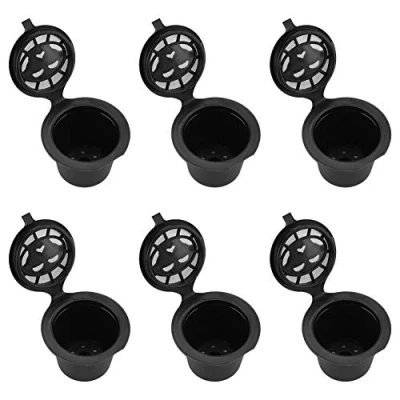 Image of Coffee Capsule Filters Baskets, 6Pcs Plastic and Stainless Steel Refillable Reusable Capsules Pods for Pixie Nespresso Machines Spoon