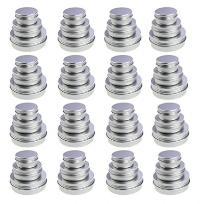 Image of LJY 48 Pieces Round Aluminum Cans Screw Lid Metal Tins Jars Empty Slip Slide Containers (Mixed Sizes)