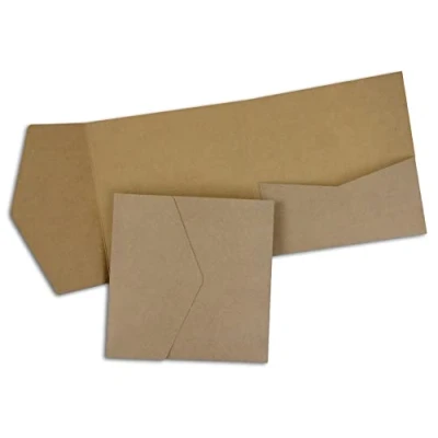 Image of HOCHZEIT DIY Pocketfold Invitation Cards Blank with Envelopes Pack of 20 Square Size Kraft Paper Cards, Folding Card Set for Personalised Invitations