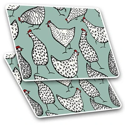 Image of 2 x 10cm Rectangle Vinyl Stickers Hens Chickens Farm Bird Chicken 13190