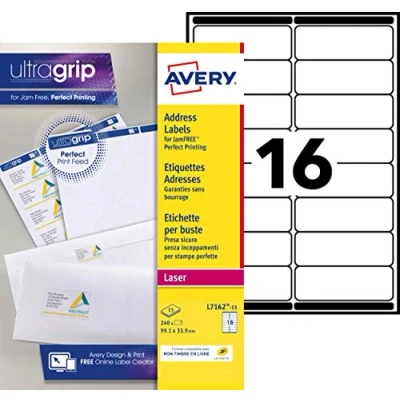 Image of AVERY 240 Custom White Self Adhesive Address Labels No Jam Format 99.1 x 33.9 mm Laser Printing