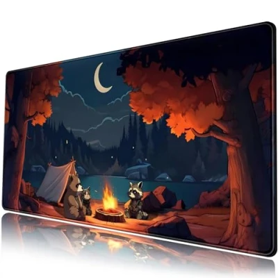 Image of Cute Forest Desk Mat Large Mouse Pad Big Lofi Camping Outdoors Gaming Mousepad XXL Cartoon Anime Nature Aesthetic Extended Computer Laptop Keyboard 31.5&#039;&#039;X15.7&#039;&#039; Deskmat