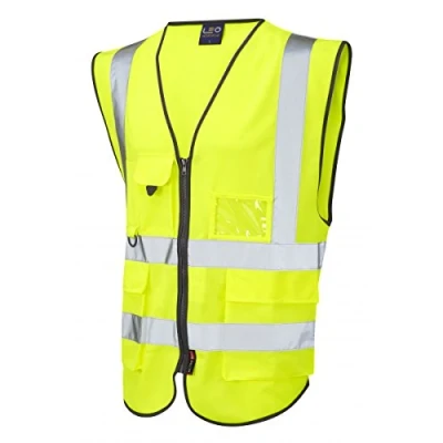 Image of Leo Workwear Lynton Single Colour Multi pocket Hi Vis Class 2 Superior Waistcoat, 6XL, Yellow