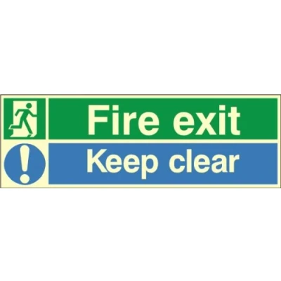 Image of Photoluminescent Fire Exit !KEEP CLEAR 300x100 Rigid Plastic