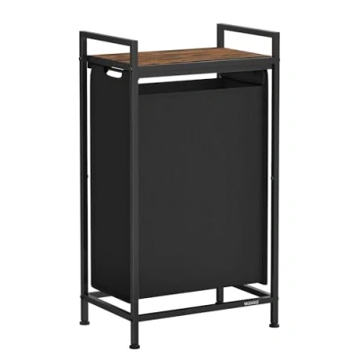 Image of VASAGLE Laundry Basket, Hamper, Pull Out and Removable Bag, Sorter, Shelf, Metal Frame, 47 L, 42 x 28 75 cm, Ink Black Rustic Brown BLH001B01