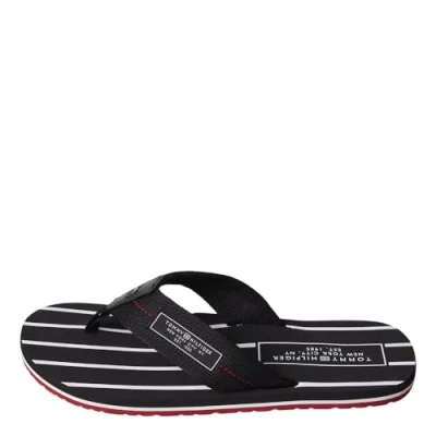 Image of Tommy Hilfiger Men Patch Beach Sandal Flip Flops Pool Slides, Black (Black), 40 EU