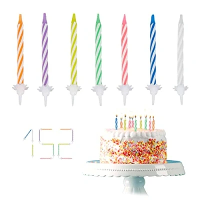 Image of Relaxdays Set of 102 Colourful Birthday Candles with 50 Holders, for Cakes, Party Decoration, Candles, 6 cm