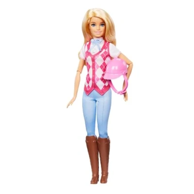 Image of Barbie “Malibu Doll &amp; Accessories from Mysteries: The Great Horse Chase, Includes Fashion Doll, Removable Riding Outfit Helmet, HXJ38