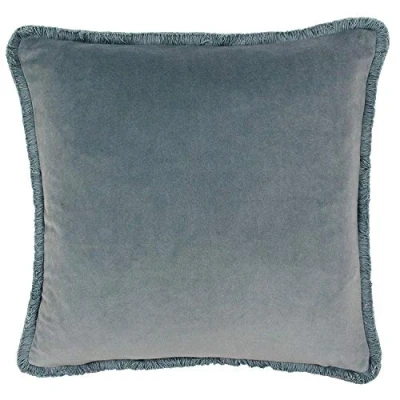 Image of Paoletti Freya Fringed Velvet Cushion Cover Blue One Size