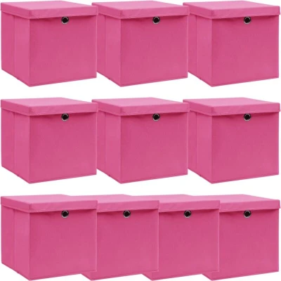 Image of vidaXL Storage Boxes with Lids 10 pcs Pink 32x32x32 cm Fabric